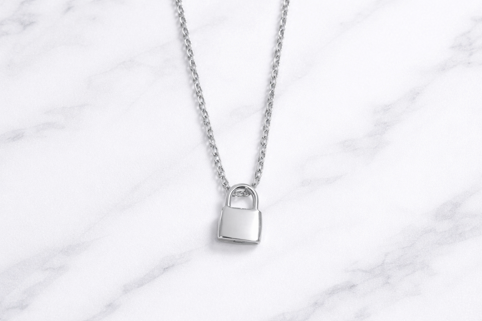 Silver Stainless Steel Lock Necklace
