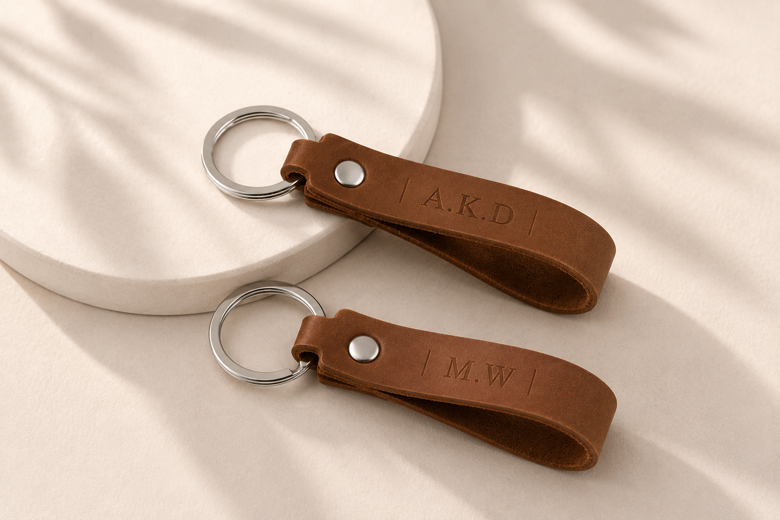 Brown Genuine Leather Slim Keychain
