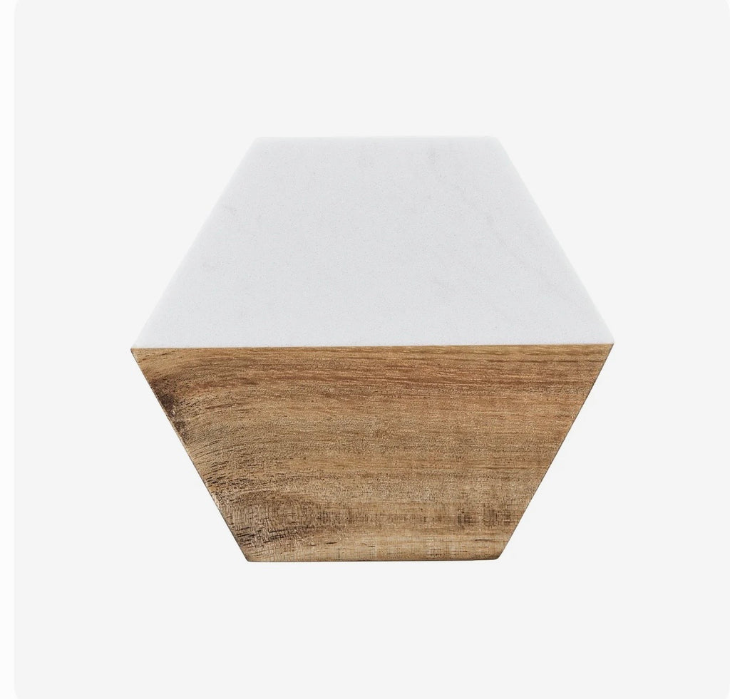 Hexagon White Marble & Wood Coasters