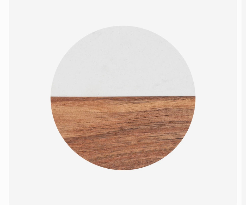Round White Marble & Wood Coasters