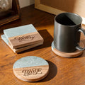 Round Dark Green Marble & Wood Coasters