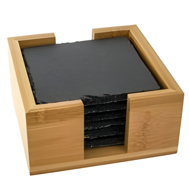 6 Square Coasters in a Bamboo Holder
